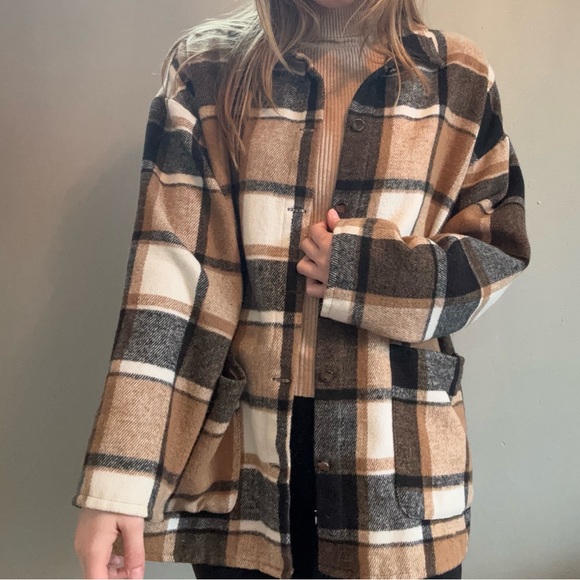 Plaid Shacket in Brown and Black - Picture 3 of 5